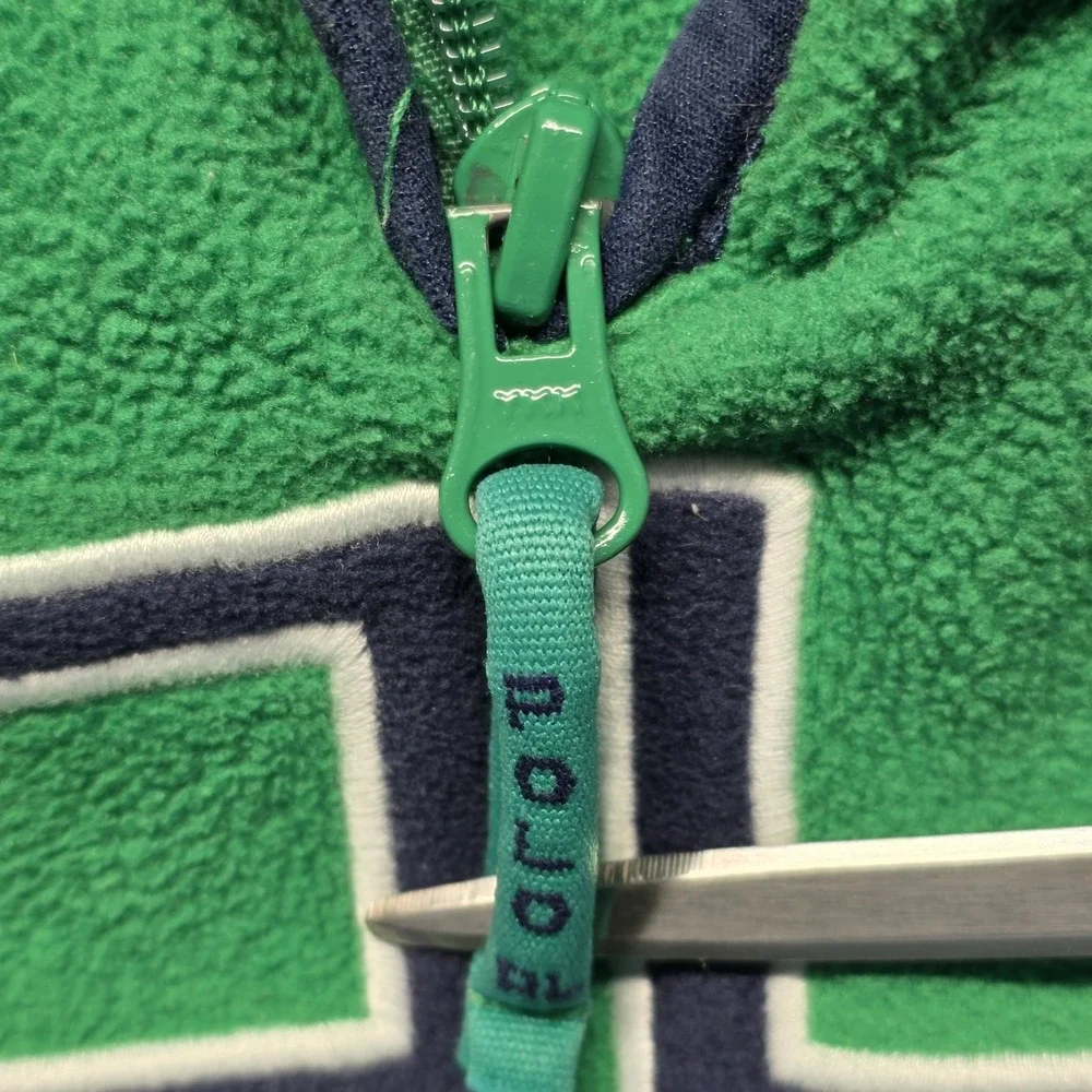 Polo by Ralph‎ Lauren Youth Quarter Zip Fleece Pullover Green Y2K Logo L 16/18